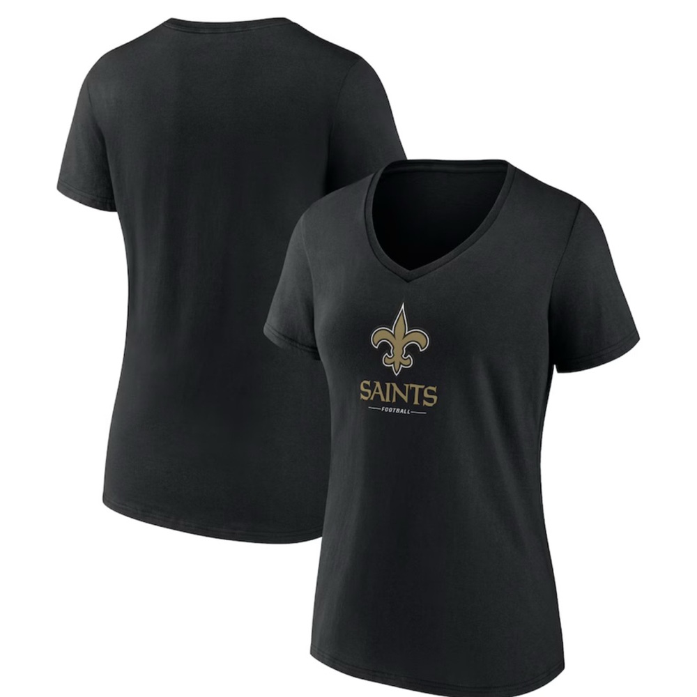 New Orleans Saints Women's Logo Team Lockup V-Neck T-Shirt - Black NWOT